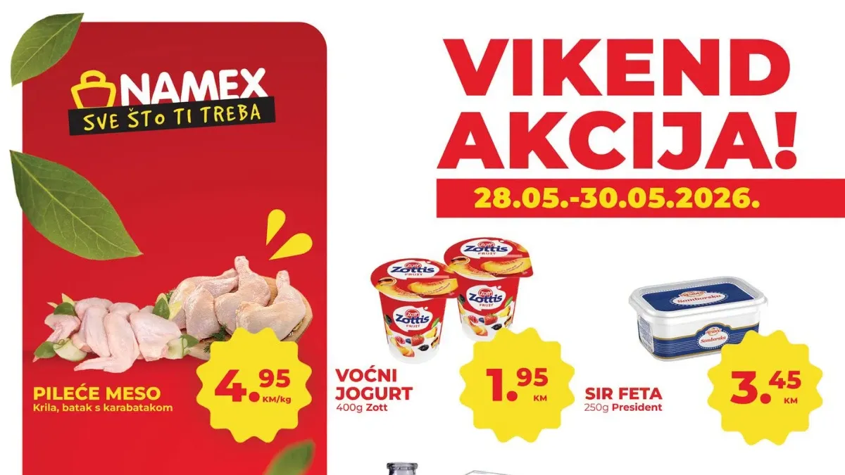 Namex vikend akcija do 30.05.2026 – pileće meso, svinjska plećka i mladi krompir po akcijskim cijenama