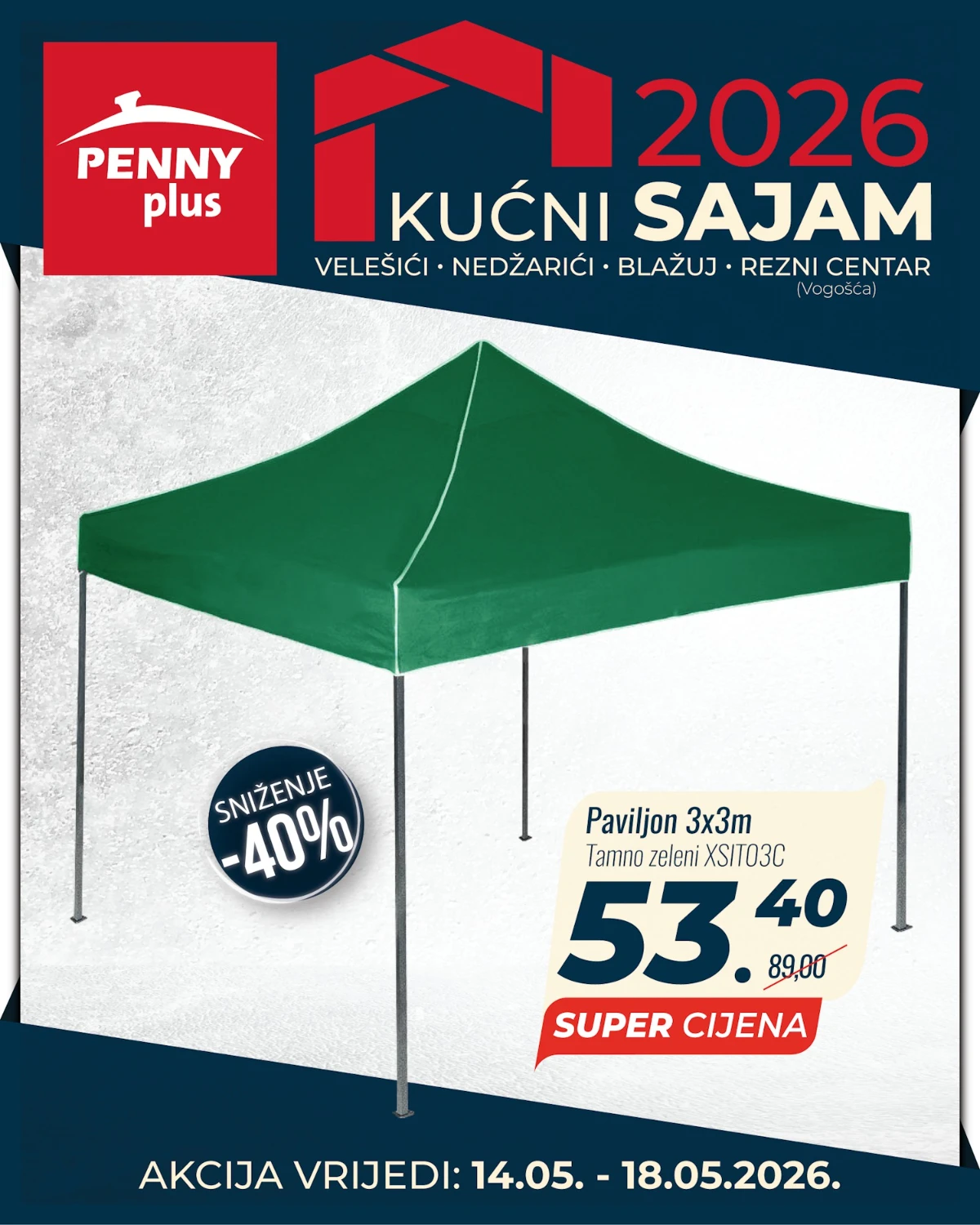 Penny Plus Kućni sajam 2026 paviljon 3x3m zelena baštenska oprema akcija