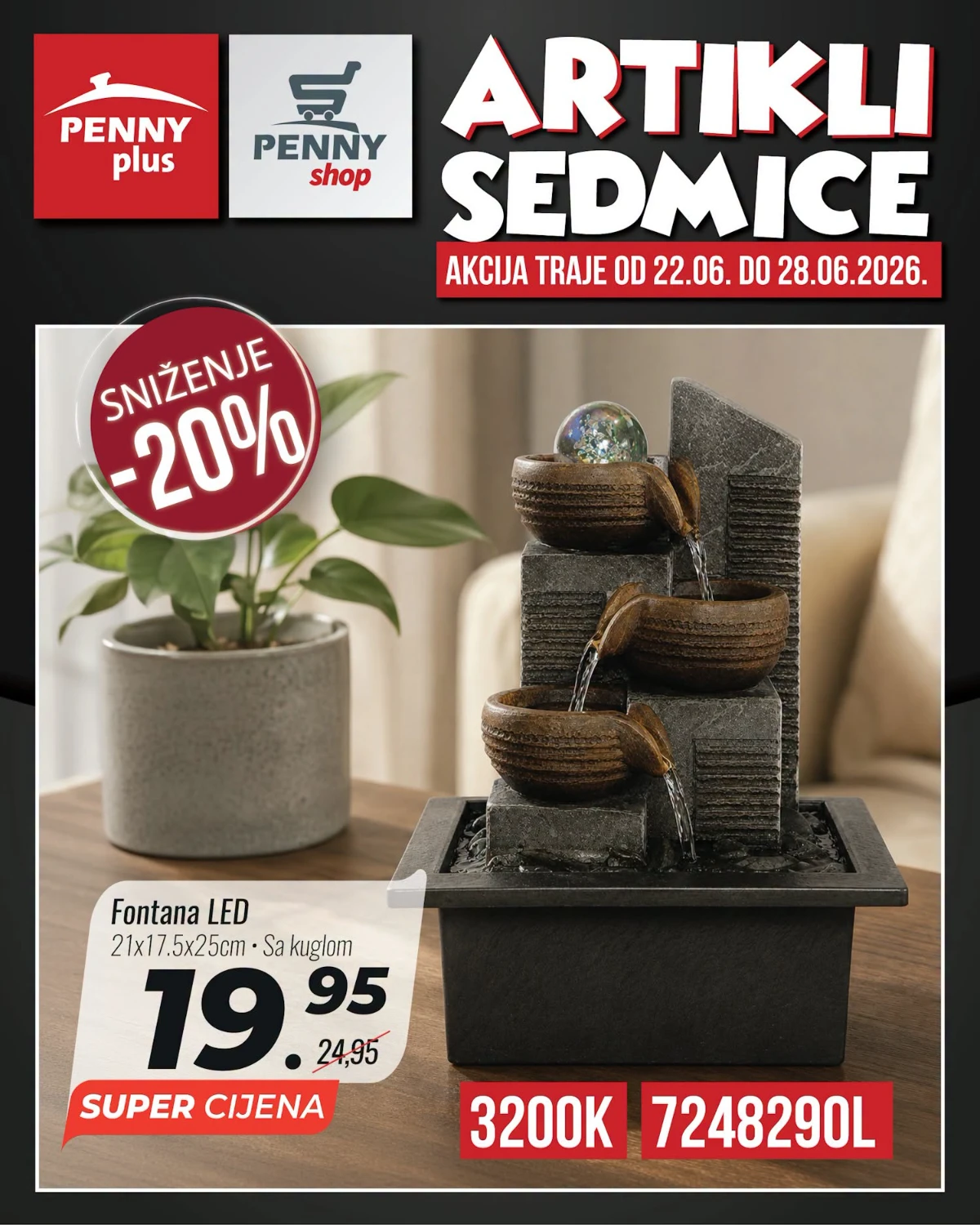 Penny Plus dekorativna LED fontana na akciji