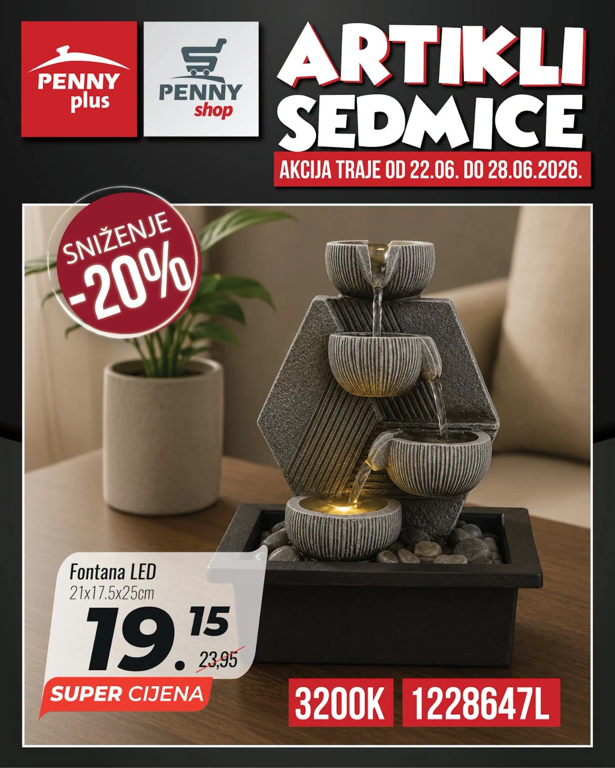 Penny Plus moderna LED fontana na akciji