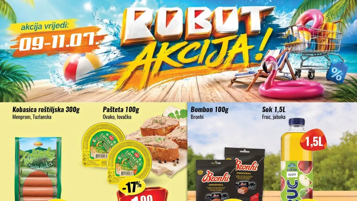 Robot vikend akcija od 09. do 11.07.2026 – prehrana, meso, voće, pića i akcijske cijene od 0,70 KM