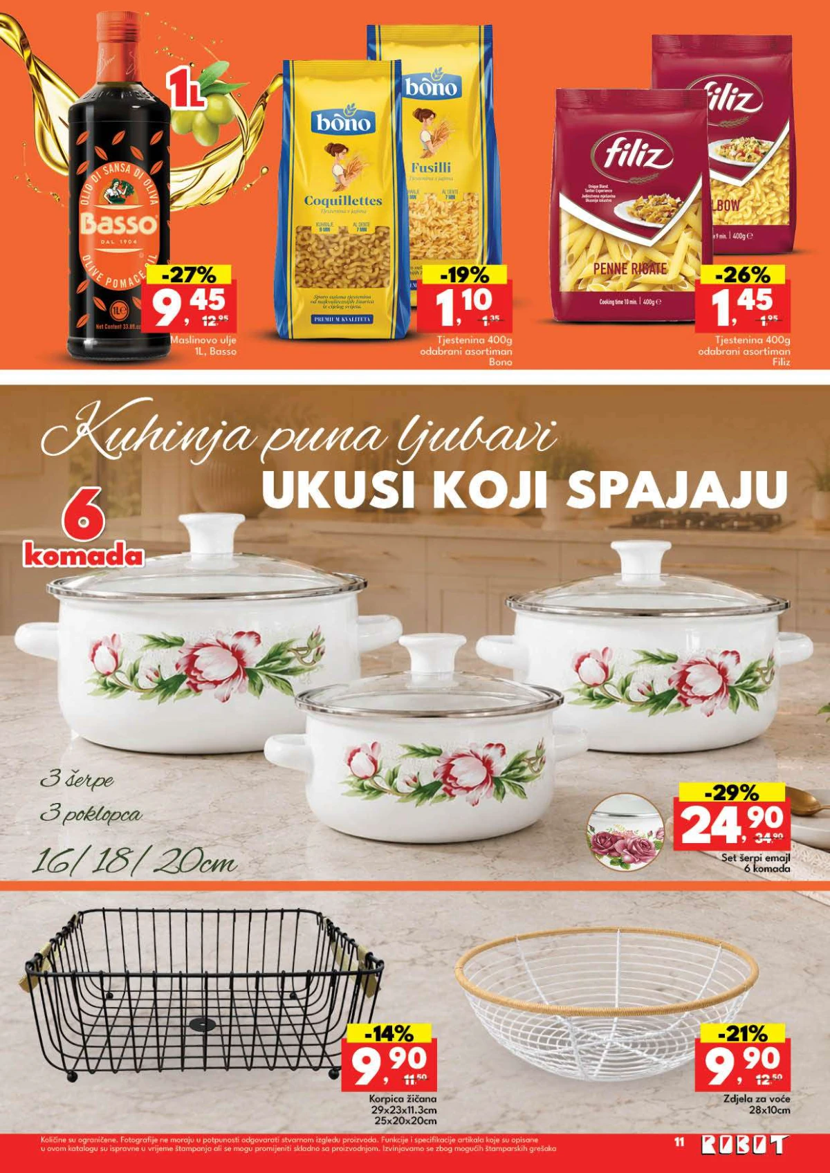 Robot katalog do 01.08.2026. – maslinovo ulje, tjestenina, emajlirano posuđe i korpe na akciji