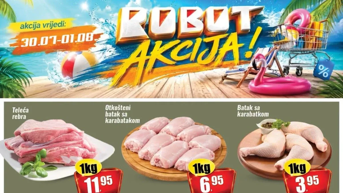 Robot vikend akcija do 01.08.2026. – popusti do 33% na prehranu, meso, voće, povrće i proizvode za domaćinstvo