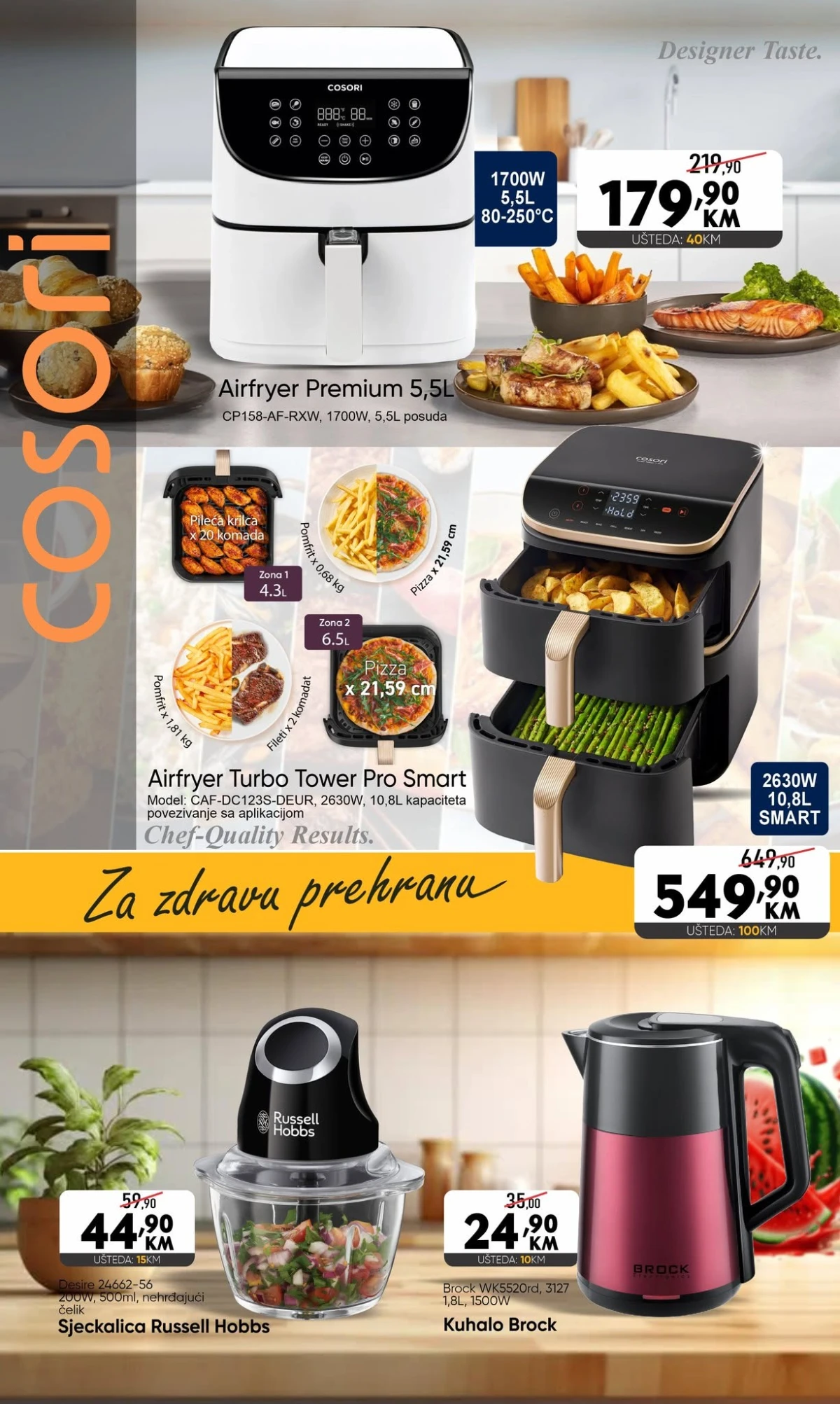 Mobilmedia katalog Cosori air fryer, kuhalo Brock i sjeckalica Russell Hobbs
