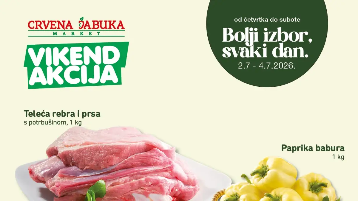 Crvena Jabuka vikend akcija od 02. do 04.07.2026. – vikend ponuda sa sniženim cijenama za svakodnevnu kupovinu