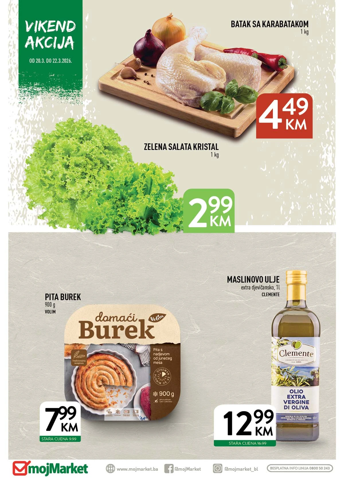 Moj Market vikend akcija – katalog sniženja do 22.03.2026 sa ponudom prehrane i kućnih potrepština