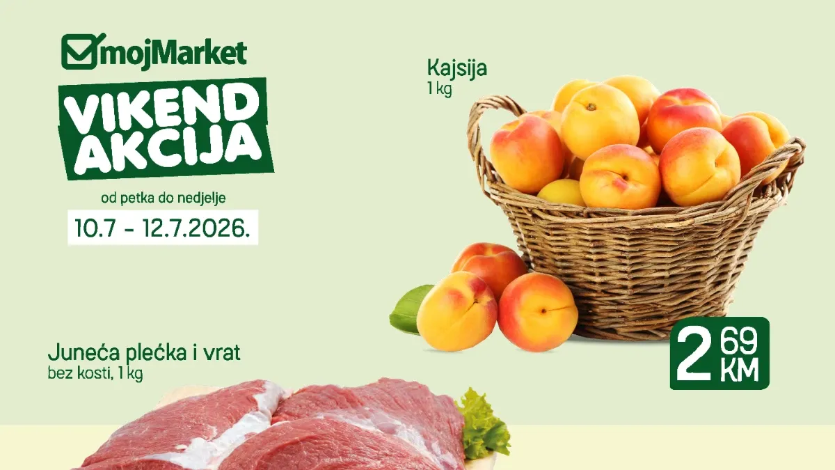 Moj Market vikend akcija od 10. do 12.07.2026. – juneća plećka, kajsije, Pepsi i vikend popusti