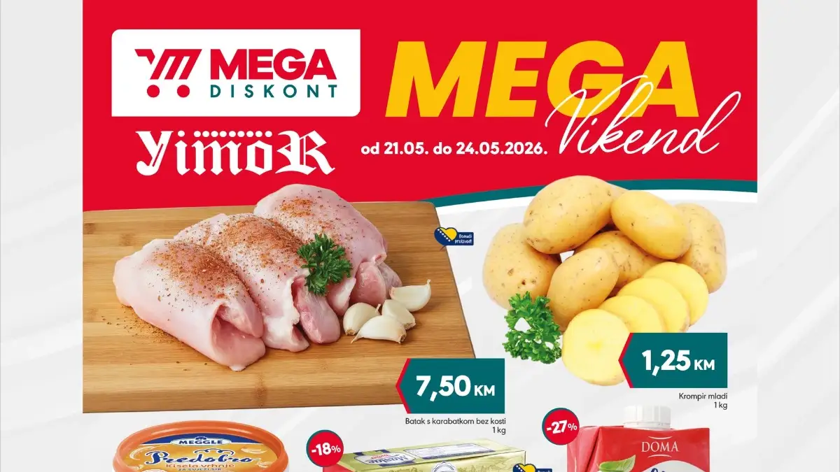 Mega Diskont i Yimor vikend akcija do 24.05.2026 – sniženja do 27% na prehranu i kućne potrepštine