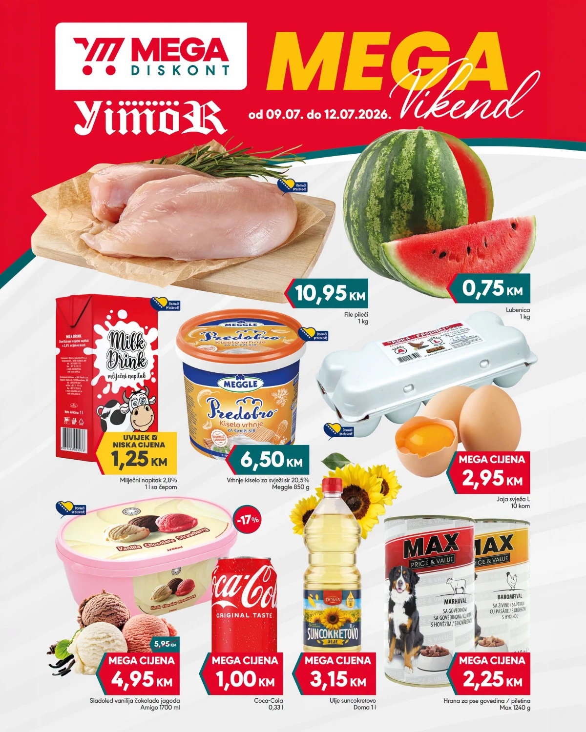 Mega Diskont Yimor Mega Vikend od 09. do 12.07.2026. – piletina, lubenica, jaja, mliječni proizvodi i prehrana po akcijskim cijenama